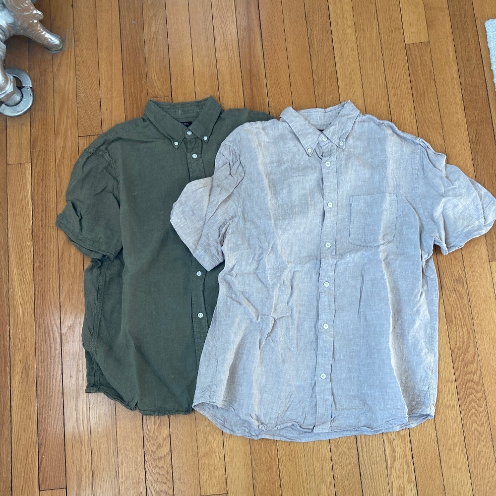 Set of Two Banana Republic Linen Shirts Green and Tan Large Tall